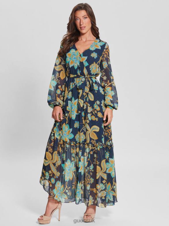 GUESS Women Oriane Maxi Dress Nature Girl Print Apparel V28V6792