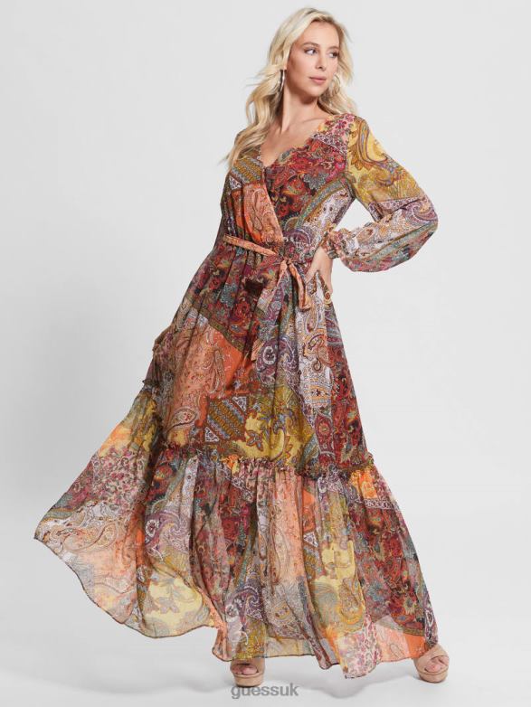 GUESS Women Oriane Maxi Dress Paisley Fields Print Apparel V28V6774
