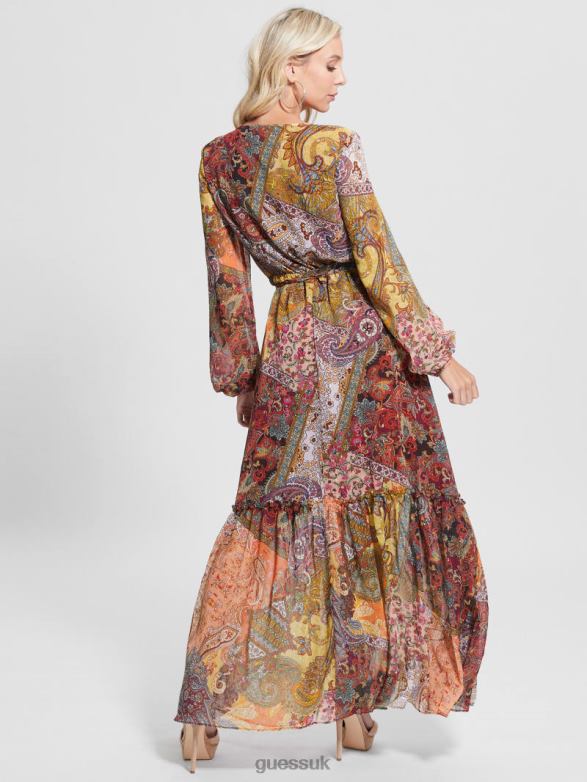 GUESS Women Oriane Maxi Dress Paisley Fields Print Apparel V28V6774