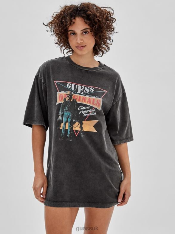 GUESS Women Originals T-Shirt Dress Jet Black Multi Apparel V28V6365
