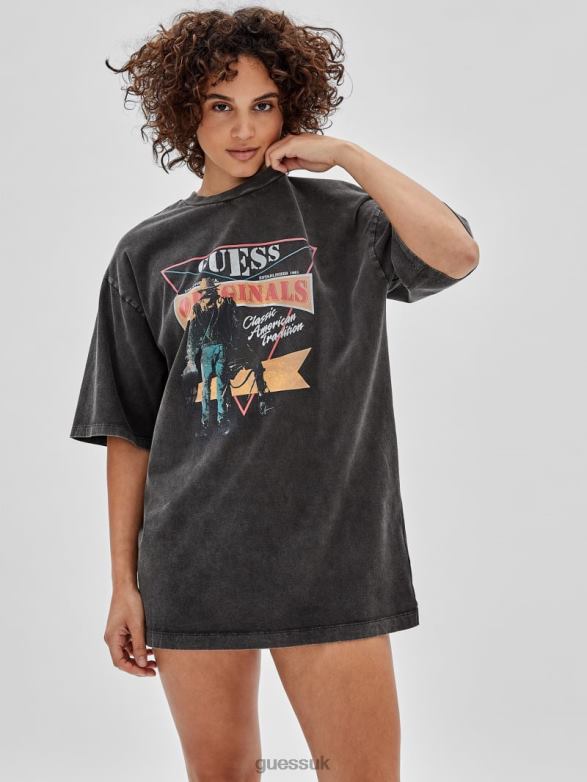 GUESS Women Originals T-Shirt Dress Jet Black Multi Apparel V28V6365