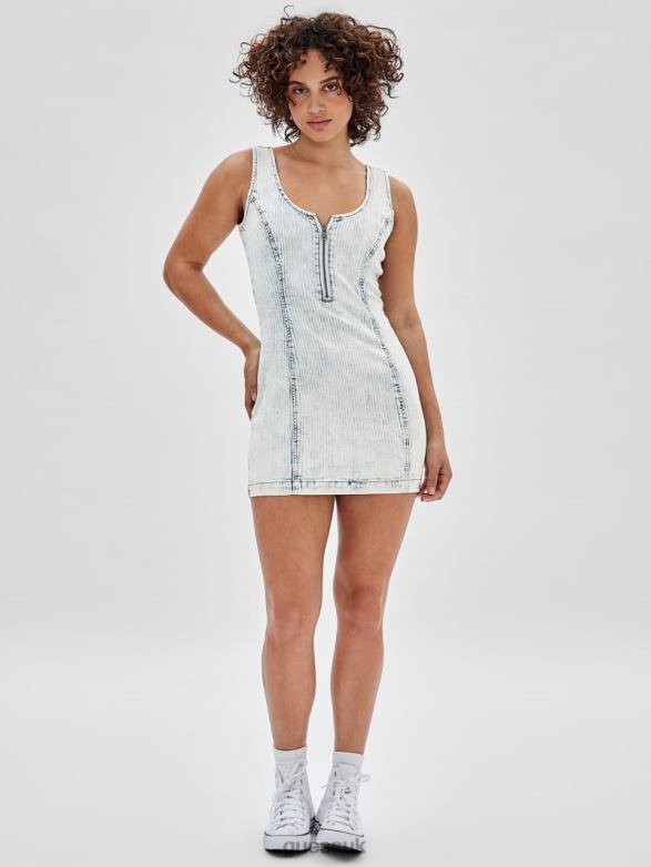 GUESS Women Originals Zip Dress Light Snow Wash Apparel V28V6425