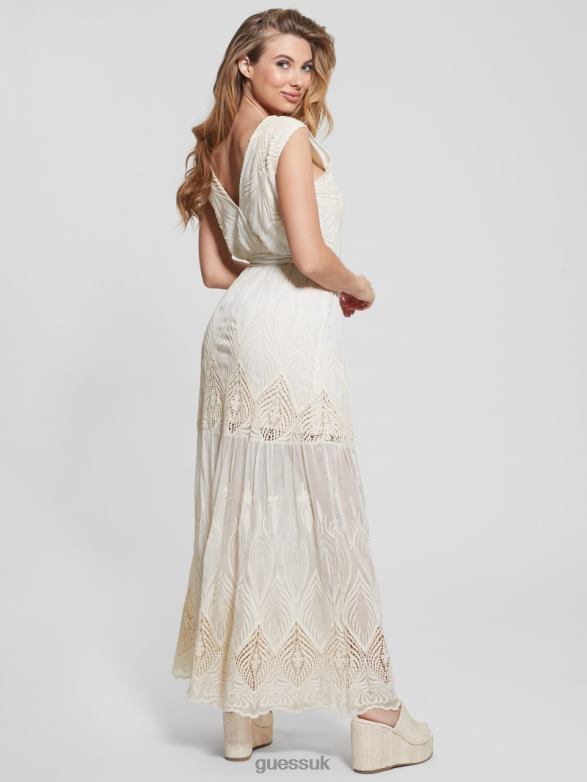 GUESS Women Pam Embroidered Long Dress Cream White Apparel V28V6572