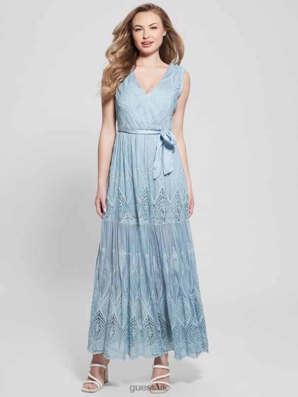 GUESS Women Pam Embroidered Long Dress Vanish Blue Jeans Multi Apparel V28V6460