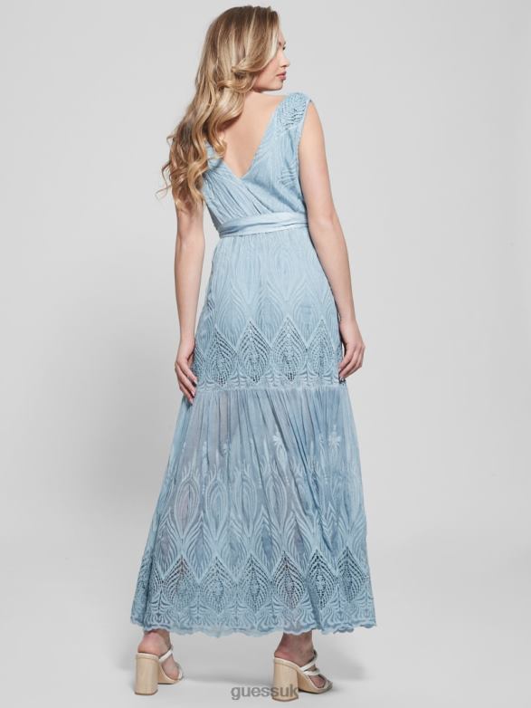 GUESS Women Pam Embroidered Long Dress Vanish Blue Jeans Multi Apparel V28V6460