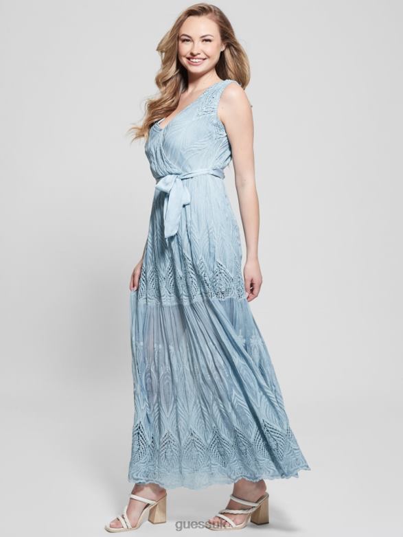 GUESS Women Pam Embroidered Long Dress Vanish Blue Jeans Multi Apparel V28V6460