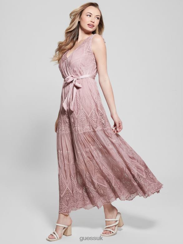 GUESS Women Pam Embroidered Long Dress Vintage Blush Multi Apparel V28V6570
