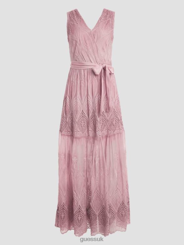 GUESS Women Pam Embroidered Long Dress Vintage Blush Multi Apparel V28V6570