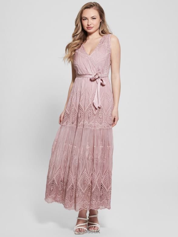 GUESS Women Pam Embroidered Long Dress Vintage Blush Multi Apparel V28V6570
