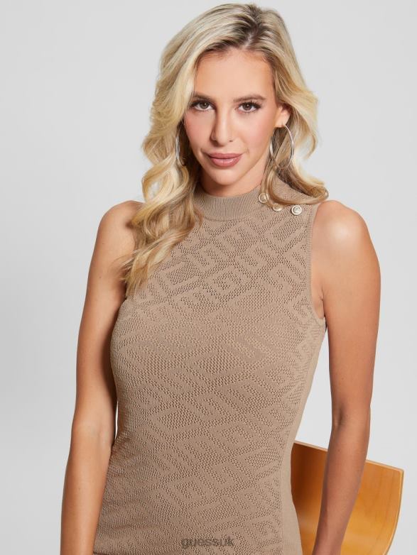 GUESS Women Paula Logo Knit Mini Dress Wet Sand Apparel V28V6628