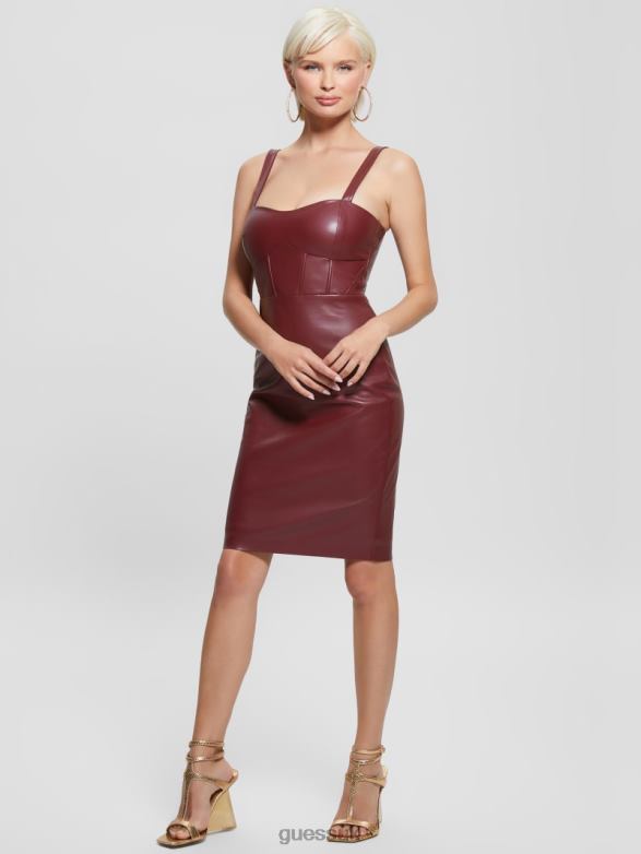 GUESS Women Reid Faux-Leather Dress Mystic Wine Multi Apparel V28V6730