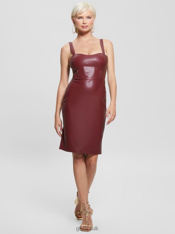 GUESS Women Reid Faux-Leather Dress Mystic Wine Multi Apparel V28V6730