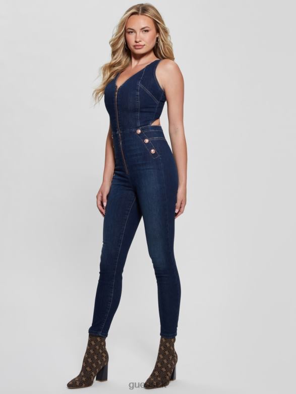 GUESS Women Reina Denim Jumpsuit Plume Dark Apparel V28V694