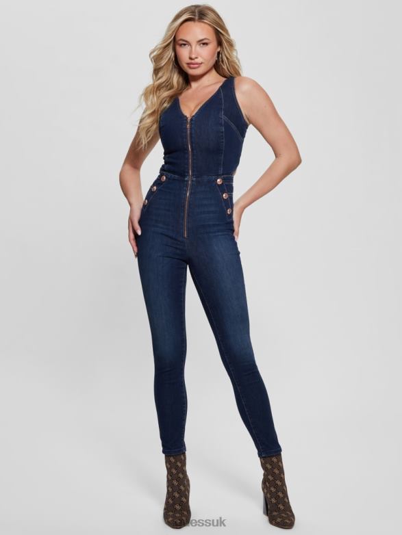 GUESS Women Reina Denim Jumpsuit Plume Dark Apparel V28V694