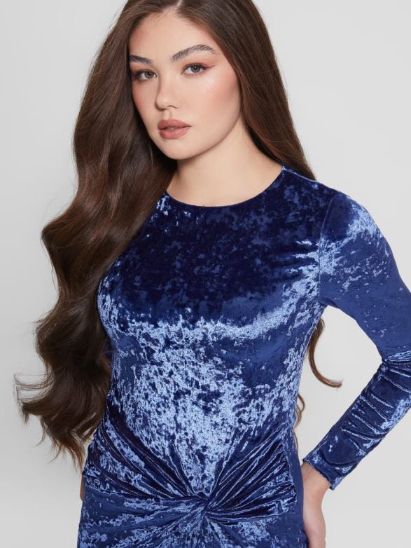 GUESS Women Sophie Velvet Dress Admiral Blue Apparel V28V6854