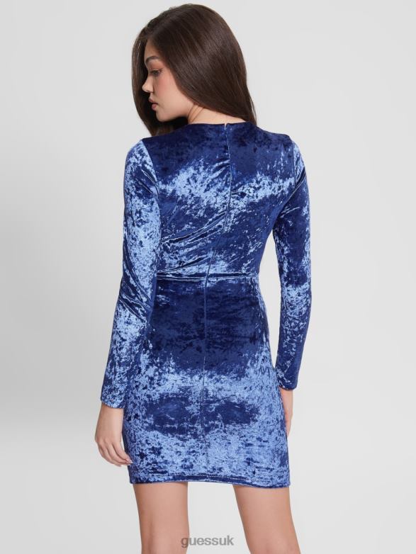 GUESS Women Sophie Velvet Dress Admiral Blue Apparel V28V6854