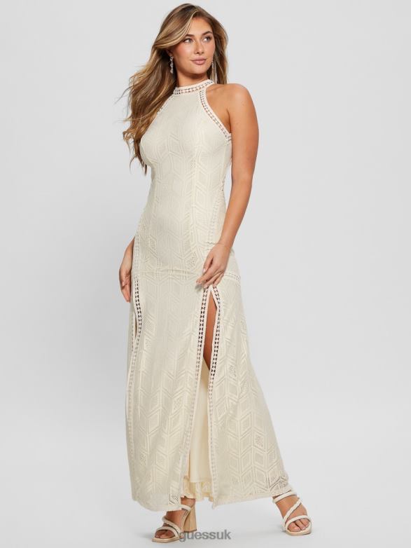 GUESS Women Sunset Lace Maxi Dress Dove White Apparel V28V6300