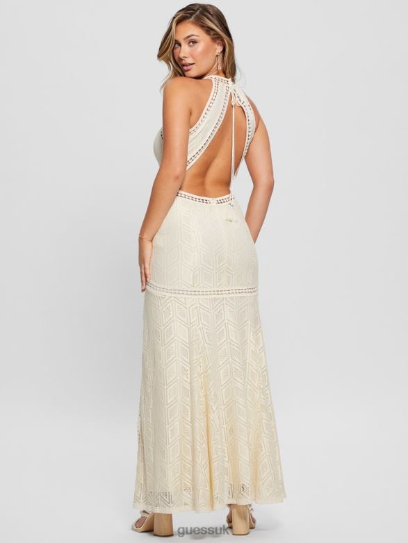 GUESS Women Sunset Lace Maxi Dress Dove White Apparel V28V6300