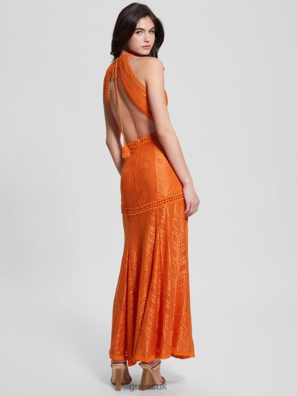 GUESS Women Sunset Lace Maxi Dress Orange Slushie Apparel V28V6380