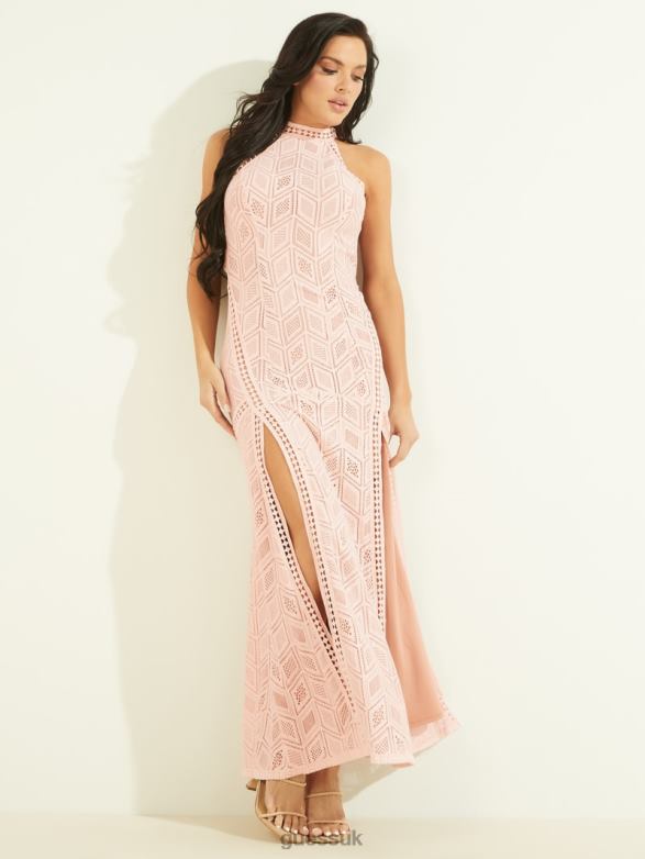 GUESS Women Sunset Lace Maxi Dress Pink Roses Multi Apparel V28V6597