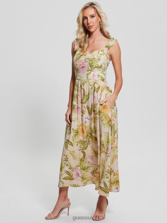 GUESS Women Susanna Midi Dress Heirloom Hibiscus Apparel V28V6685