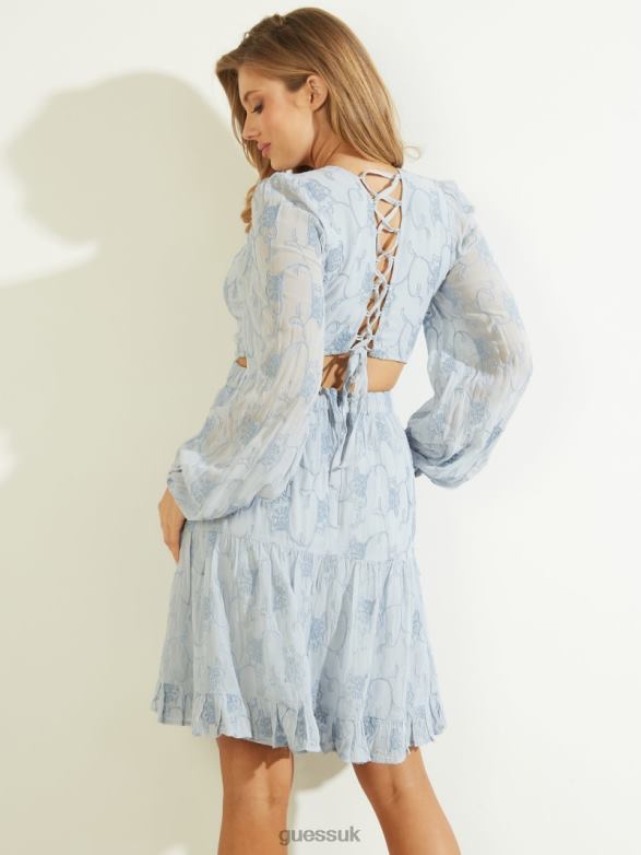 GUESS Women Tatiana Dress Coronado Blue Multi Apparel V28V6869