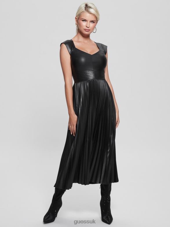 GUESS Women Teri Faux-Leather Dress Jet Black Multi Apparel V28V6645
