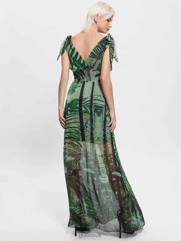 GUESS Women Venus Smocked Maxi Dress Raiforest Apparel V28V6607