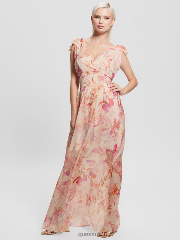 GUESS Women Venus Smocked Maxi Dress Reclaimed Romance Apparel V28V6602
