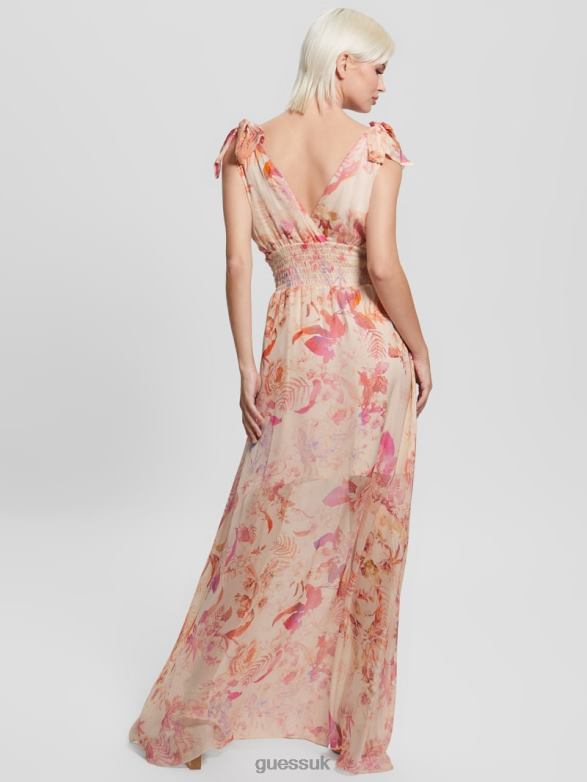GUESS Women Venus Smocked Maxi Dress Reclaimed Romance Apparel V28V6602
