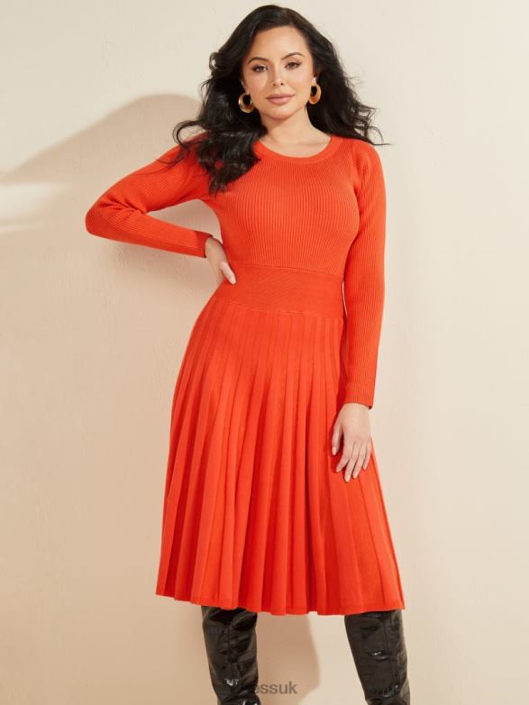GUESS Women Wavelength Sweater Dress Ochre Playfull Apparel V28V6901