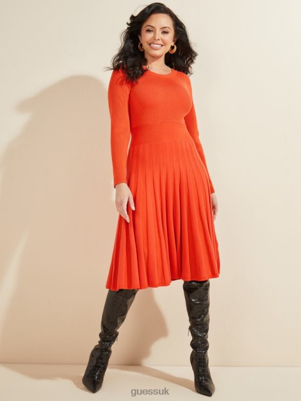 GUESS Women Wavelength Sweater Dress Ochre Playfull Apparel V28V6901