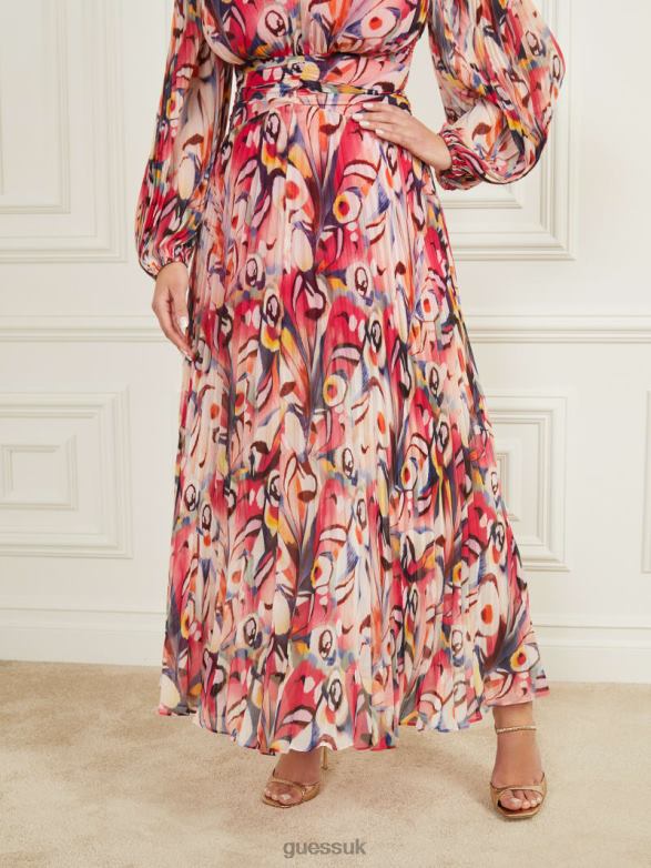 GUESS Women Wonderland Pleated Maxi Dress Wonderland Print Apparel V28V6559