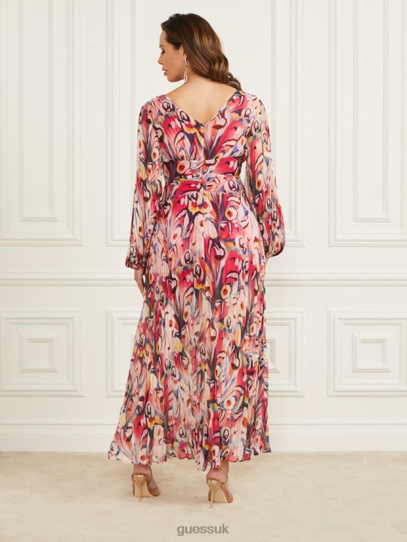 GUESS Women Wonderland Pleated Maxi Dress Wonderland Print Apparel V28V6559