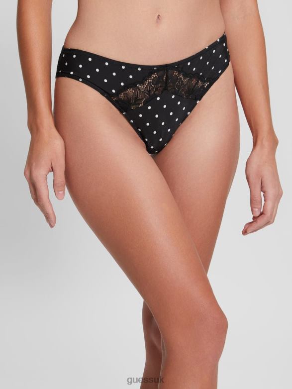GUESS Women Chantel Brief Panty Small Black/White Polka D Apparel V28V62695