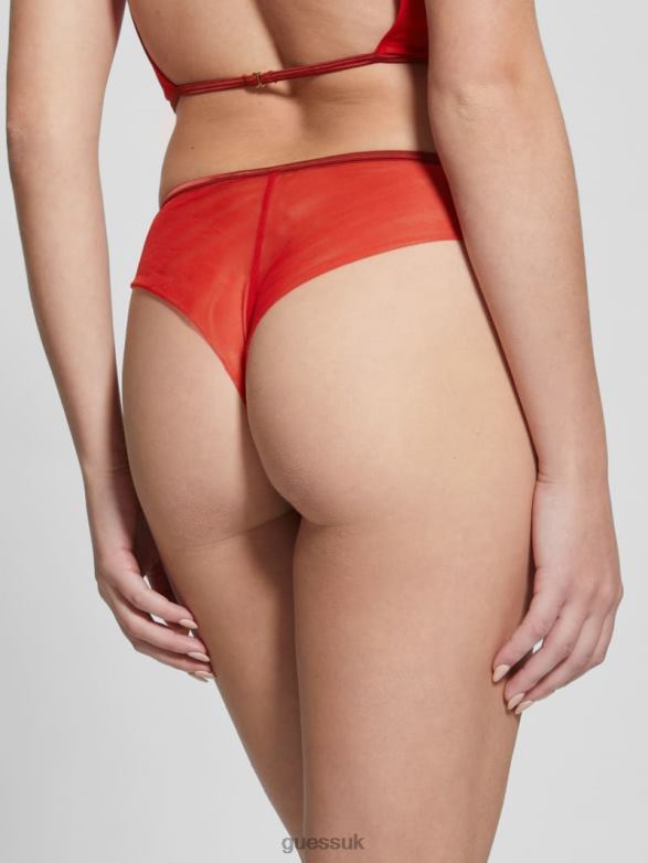 GUESS Women Christie Floral Shimmer Brazilian Panty Flowery Lurex Red Apparel V28V62645