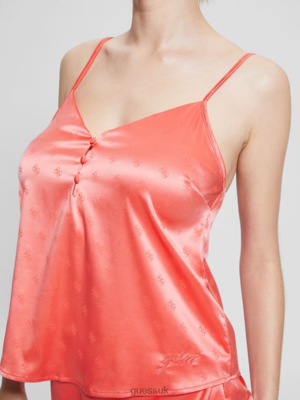 GUESS Women Corynn Satin PJ Set Rhombus G Shiny Rose Apparel V28V62628
