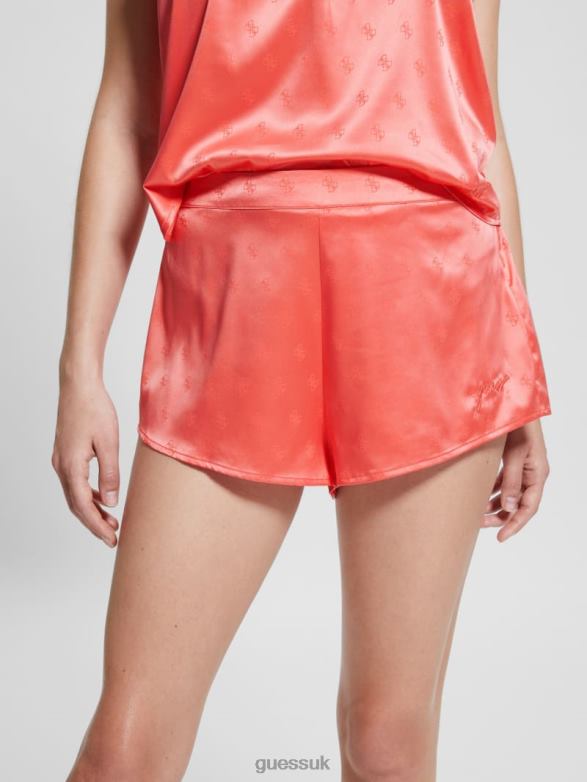 GUESS Women Corynn Satin PJ Set Rhombus G Shiny Rose Apparel V28V62628