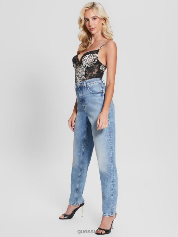 GUESS Women Destiny Padded Bodysuit Abstract Leopard Small Apparel V28V61064