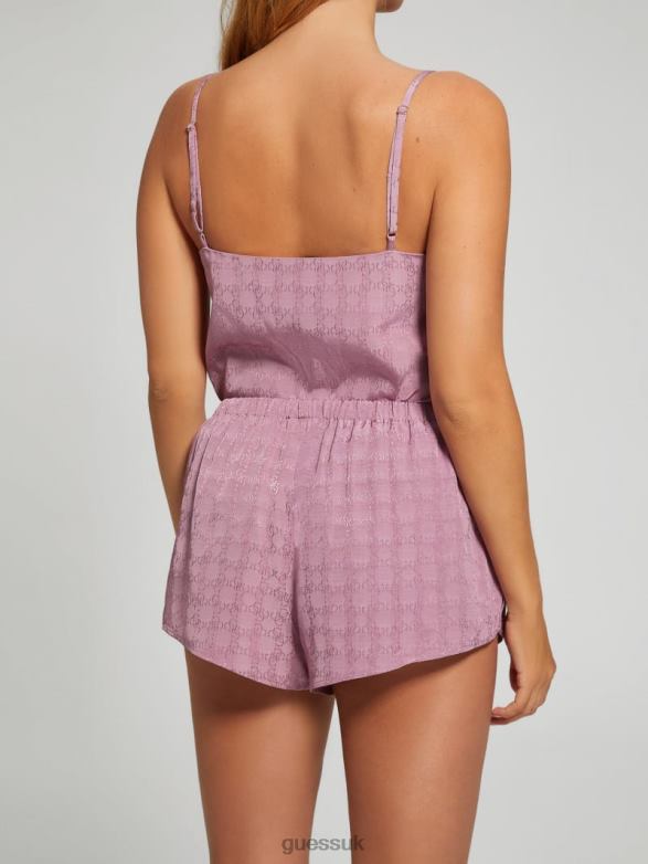 GUESS Women Doris Pajama Set 4G Shiny Jacquard Winegar Apparel V28V61175