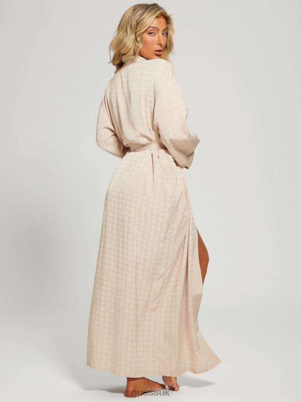 GUESS Women Doris Satin Night Gown Robe 4G Shiny Jacquard Gold Apparel V28V62660