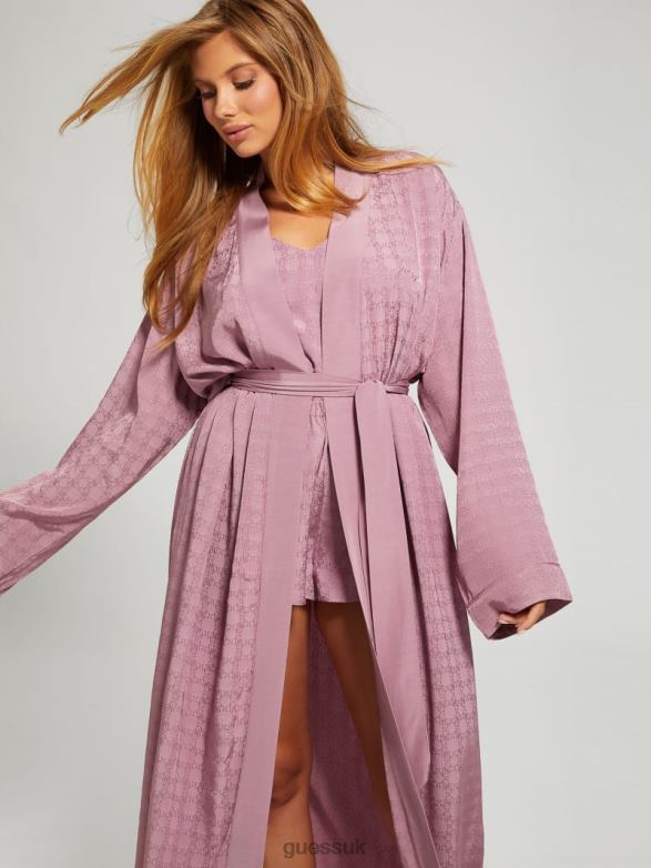 GUESS Women Doris Satin Night Gown Robe 4G Shiny Jacquard Winegar Apparel V28V62623