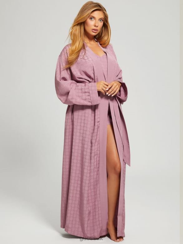 GUESS Women Doris Satin Night Gown Robe 4G Shiny Jacquard Winegar Apparel V28V62623