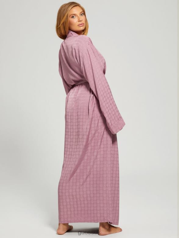 GUESS Women Doris Satin Night Gown Robe 4G Shiny Jacquard Winegar Apparel V28V62623