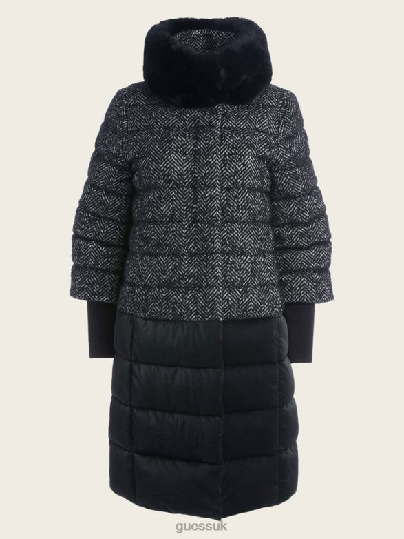 GUESS Women Abbey Puffer Coat Chevron Black & White Apparel V28V61981