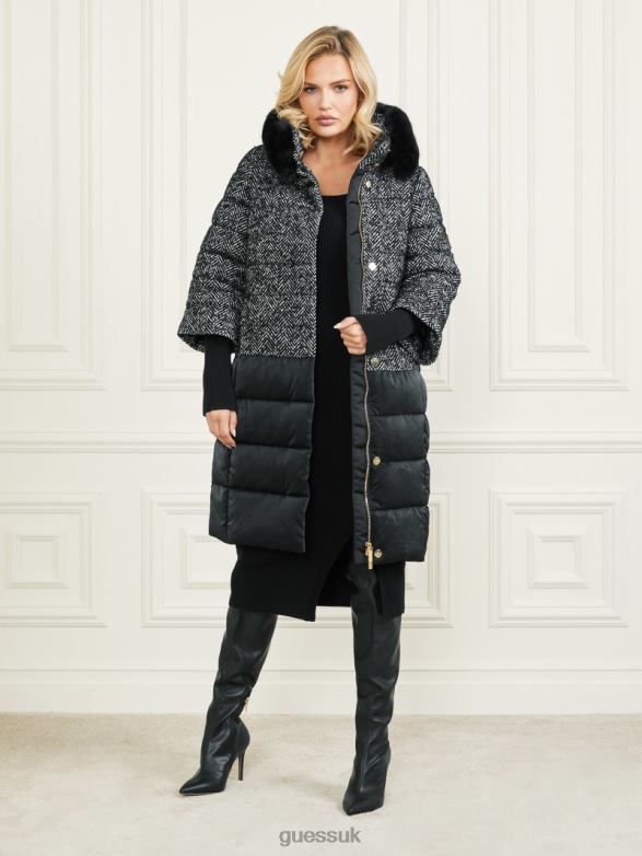GUESS Women Abbey Puffer Coat Chevron Black & White Apparel V28V61981