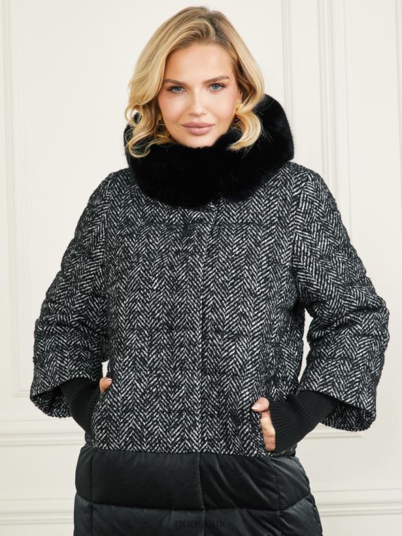 GUESS Women Abbey Puffer Coat Chevron Black & White Apparel V28V61981