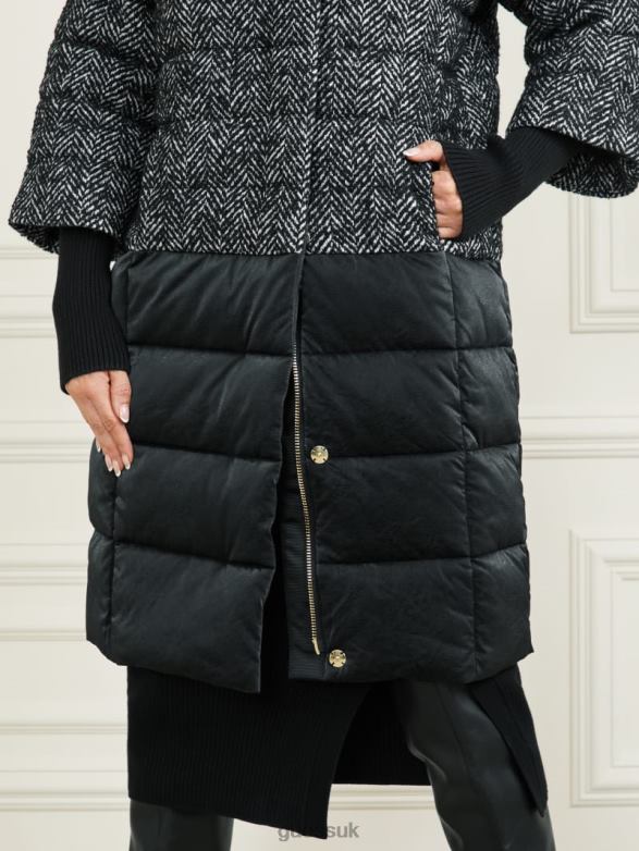 GUESS Women Abbey Puffer Coat Chevron Black & White Apparel V28V61981