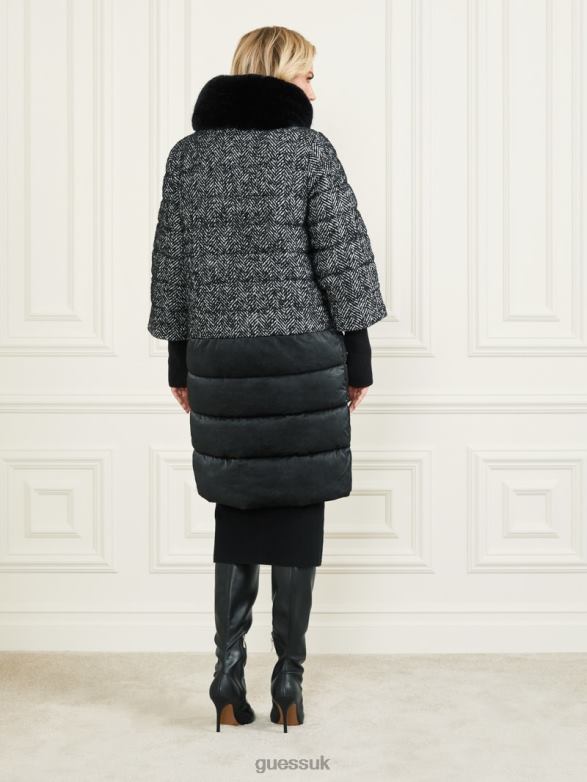 GUESS Women Abbey Puffer Coat Chevron Black & White Apparel V28V61981