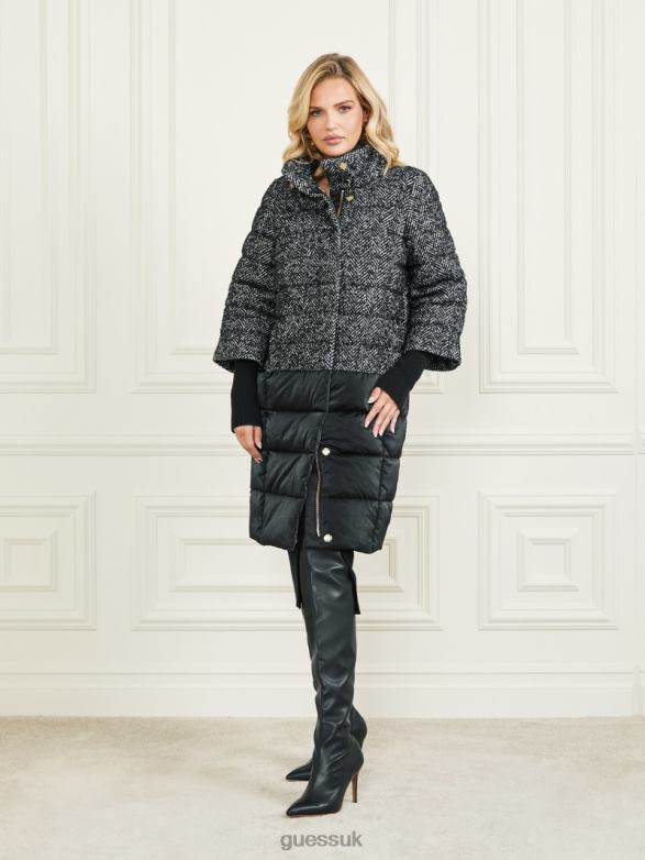 GUESS Women Abbey Puffer Coat Chevron Black & White Apparel V28V61981